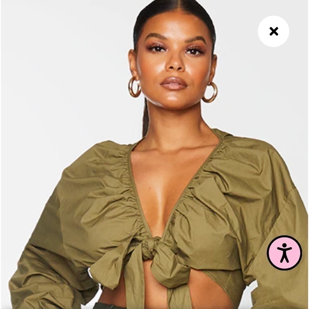 PrettyLittleThing Olive Tie-Front Crop Top